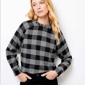 NWT Plaid Pleated Ruffle Neck Blouse